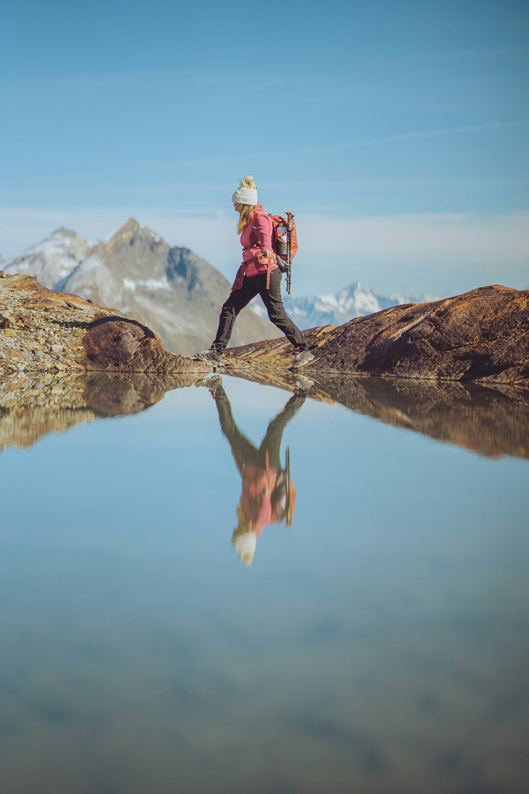 hiker in swiss mountains